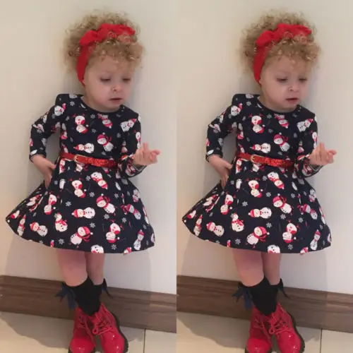 Детские платья с изображением снеговика Pudcoco для маленьких девочек