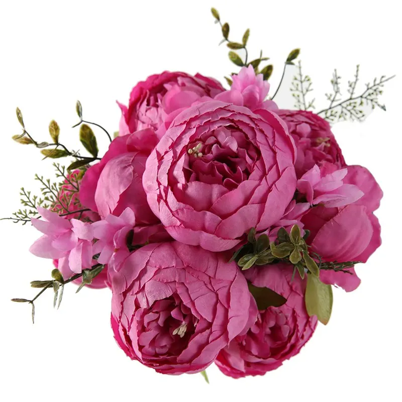 style 3 rose red Luyue 13 филиал/Букет Искусственные цветы Пион яркие Флорес искусственный шелк роза Свадебный декор венок железа дома - Цвет: style 3 rose red