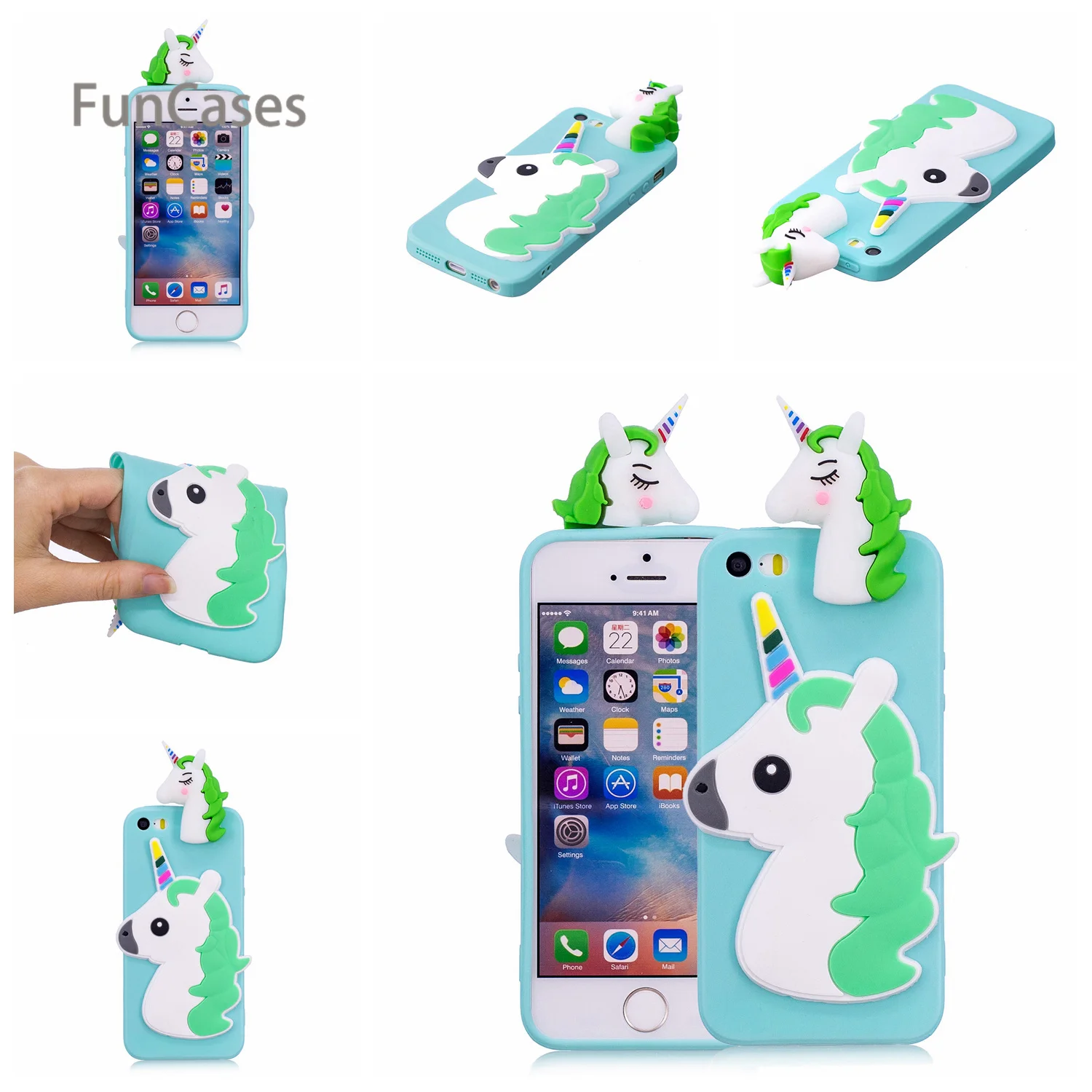 3D Единорог чехол для телефона СПС Coque iPhone 5 Мягкая силиконовая задняя крышка