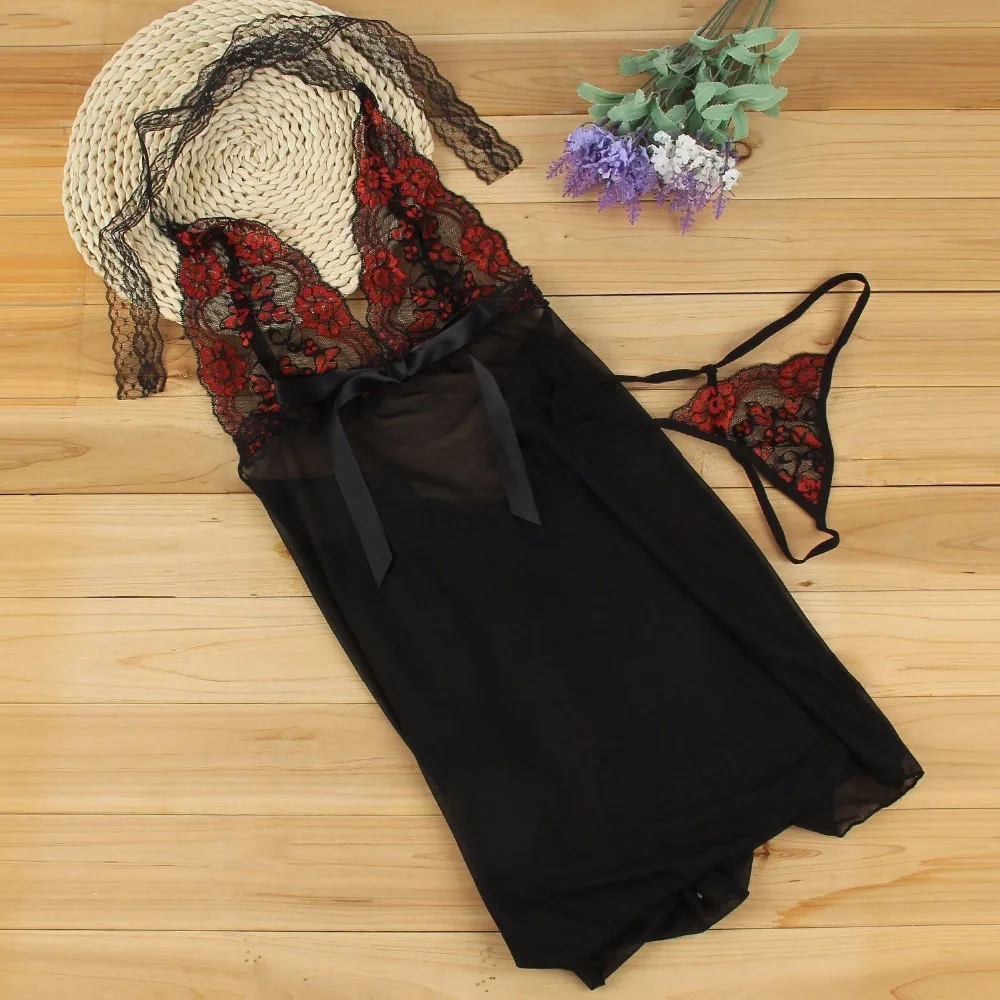 Женское сексуальное кружевное Сетчатое белье ночное черное нижнее одежда для