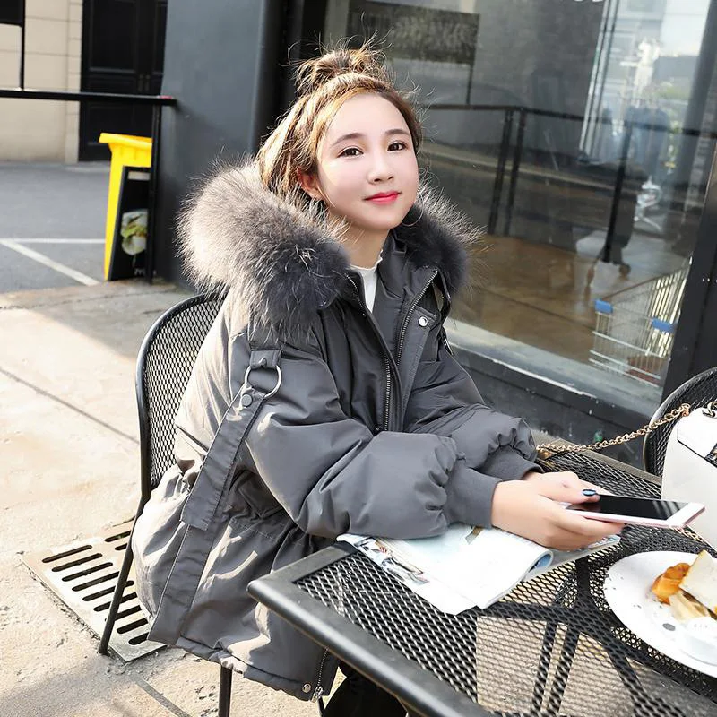 Womens Winter Jackets And Coats Thick Warm Big Fur Collar Hooded Jacket Faux Raccoon Female Wadded Outwear Short Parkas | Женская одежда