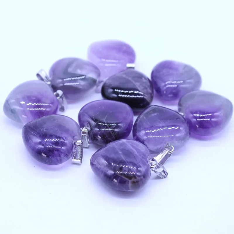 Природные Фиолетовый Кристалл Подвески каменное сердце Талисманы маятники 30 мм
