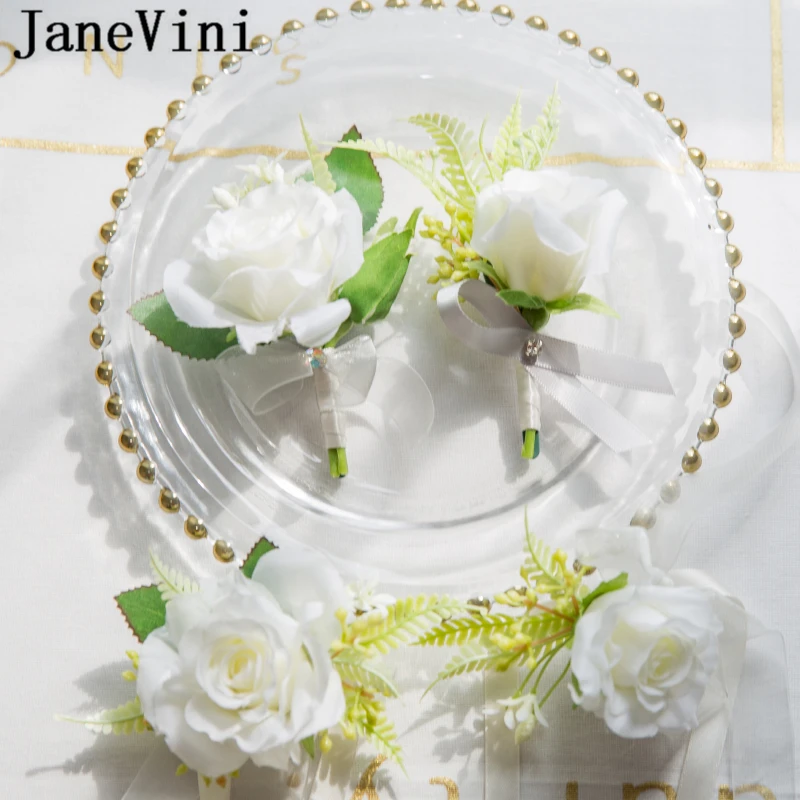Свадебные корсажи jaevini с белой розой и бутоньеркой Свадебный корсаж на запястье