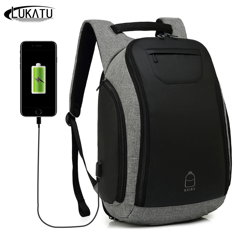 LUKATU новый мужской рюкзак с USB зарядкой для ноутбука модная Водонепроницаемая