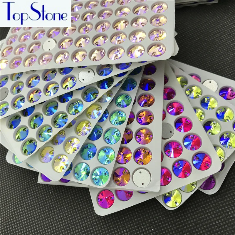 Topstone 8 мм круглые стразы Rivoli разноцветные 84 шт. Пришивные стекло кристалл камень