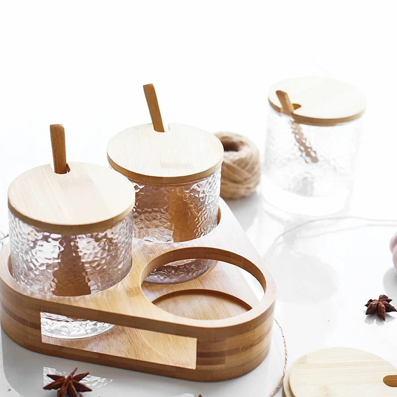 Японская стеклянная деревянная крышка приправа в горшке набор коробок для