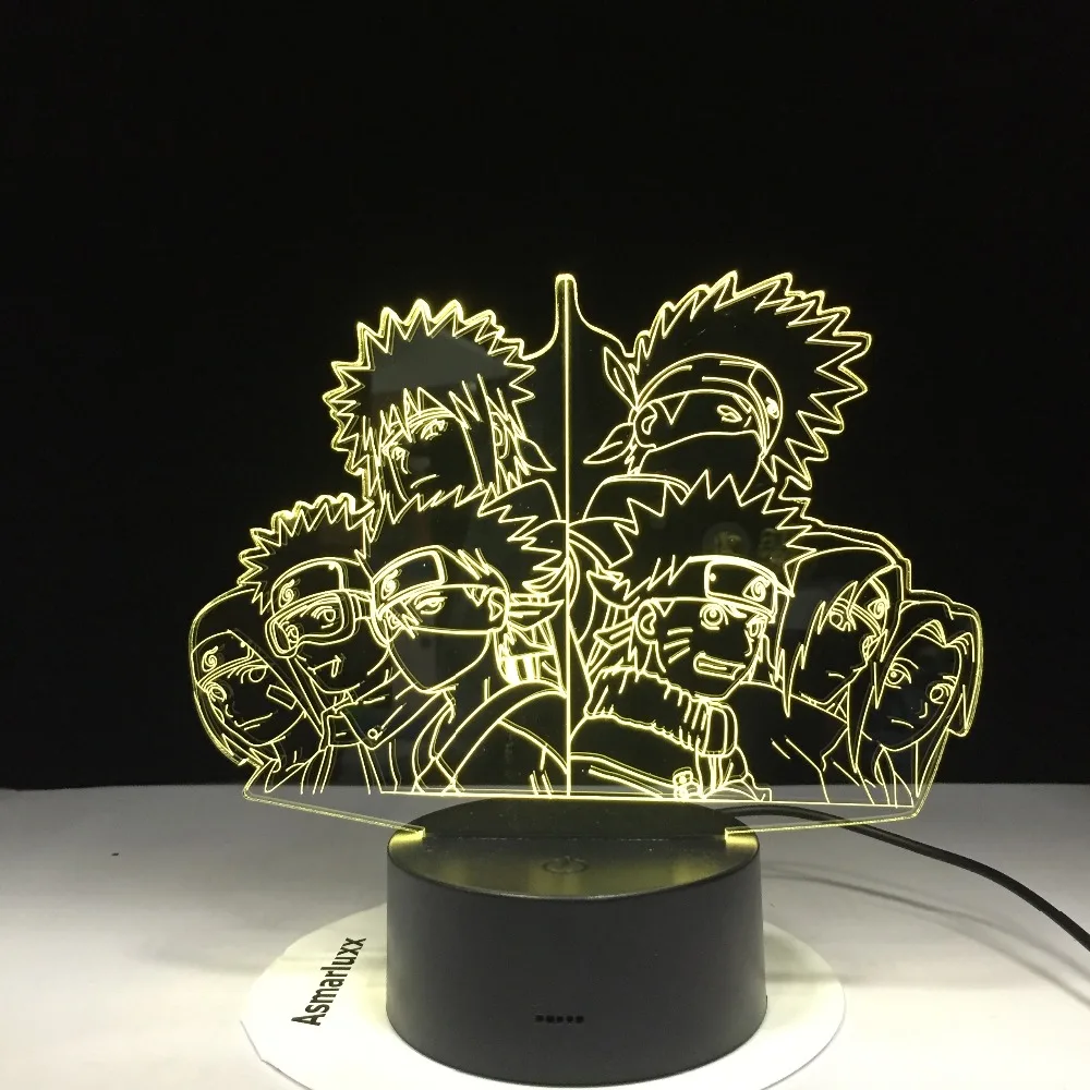 СВЕТОДИОДНЫЙ 3D светильник Naruto Team Kakashi Minato Sasuke ObitoNight 7 меняющихся цветов домашний