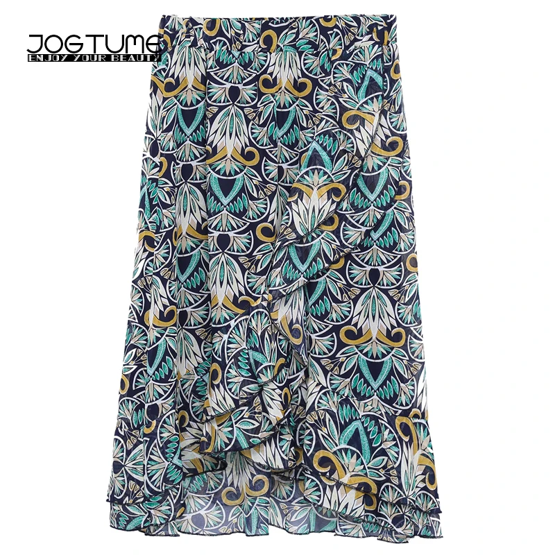Женская винтажная ассиметричная шифоновая юбка с цветочным принтом летняя
