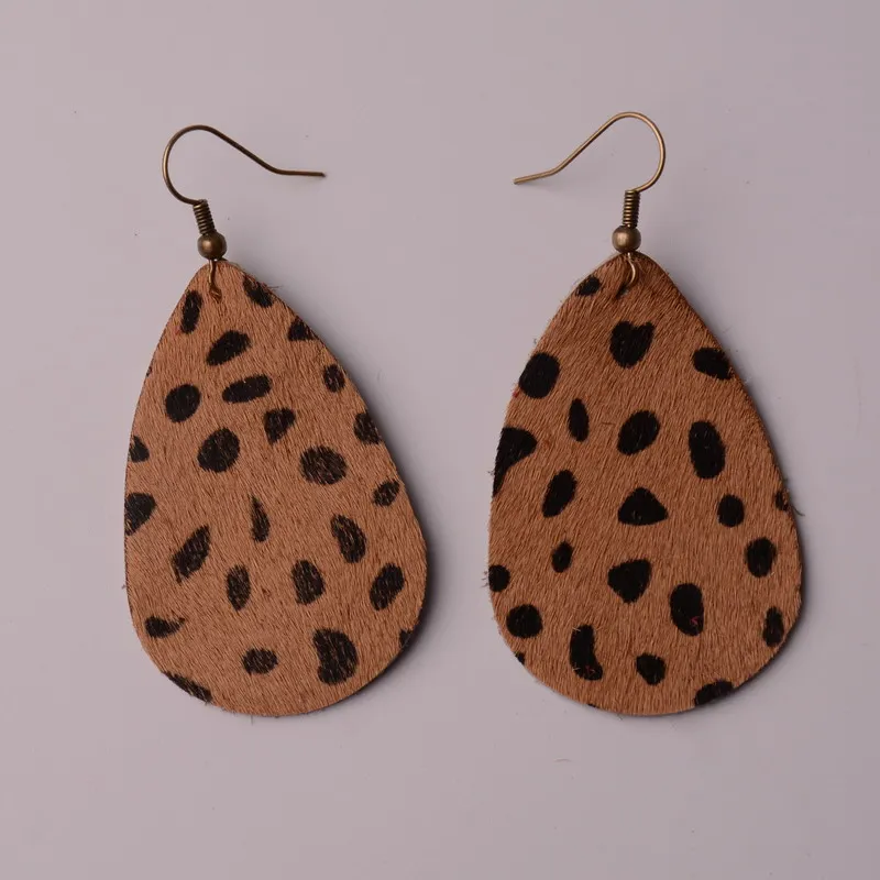 Rainbery Золотой Леопард Teardrop из натуральной кожи Эффектные серьги для Для женщин Марка ювелирных Капля воды Длинные висячие серьги