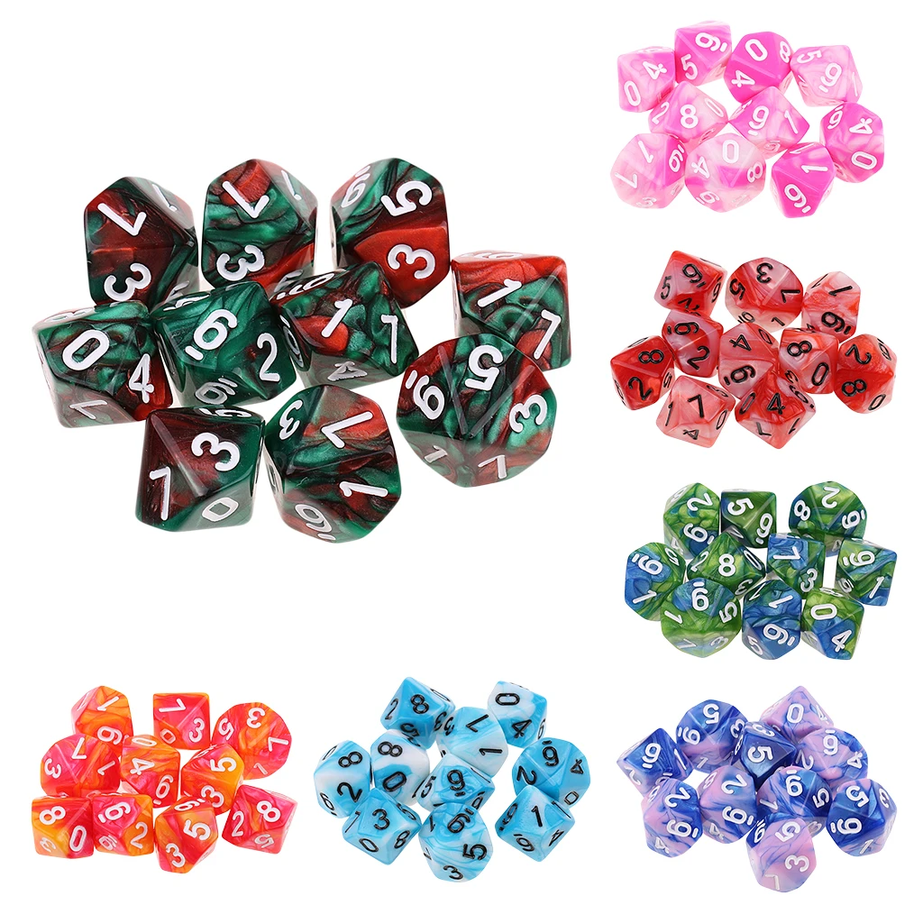 10pcs 10 Sided D10 Polyhedral Dice Double Color for DND RPG MTG Dungeons and Dragons Table Board Games | Спорт и развлечения
