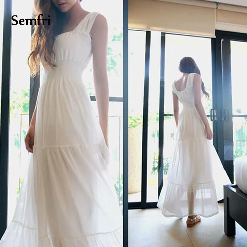 Semfri белое пляжное платье макси летнее элегантное шифоновое модные длинные