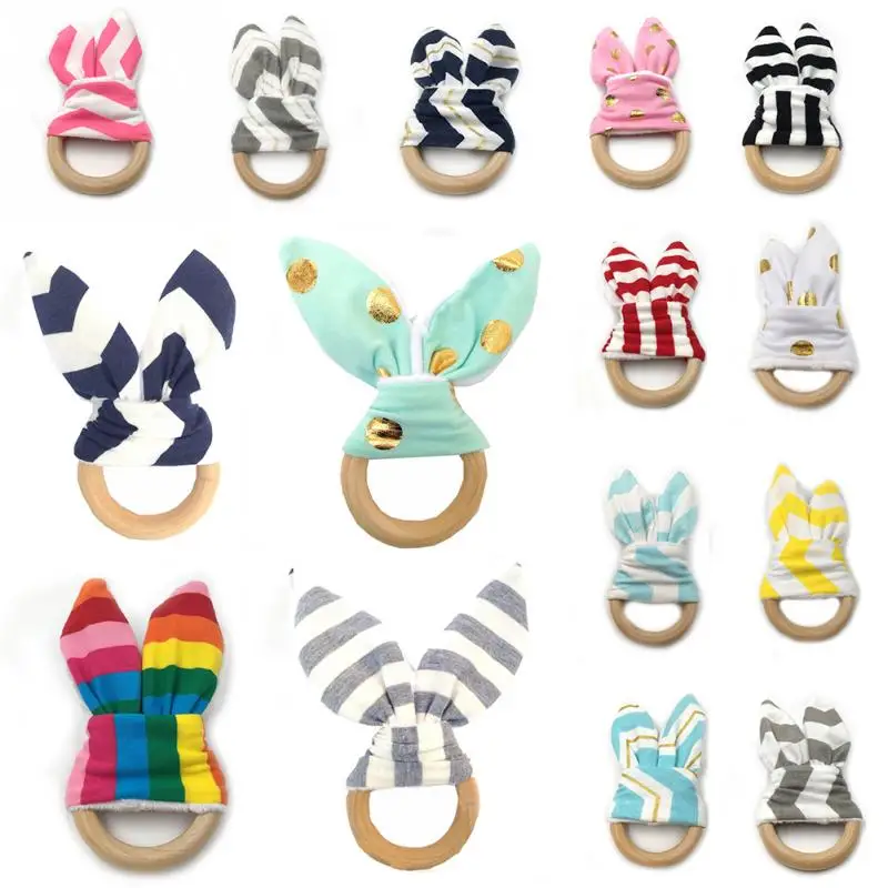 Натуральный Деревянный Прорезыватель с заячьими ушками сенсорная игрушка