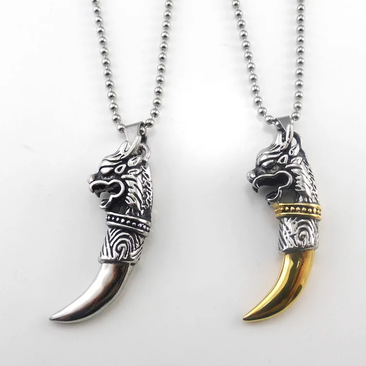 Новое поступление Модный кулон волчий зуб винтажное ожерелье из нержавеющей
