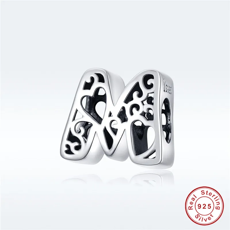 Подходит для браслетов Pandora,, 925 пробы, серебро, 26 букв, английские буквы, бусины S295, сердце, 26 букв, подвески, сделай сам - Цвет: M-1