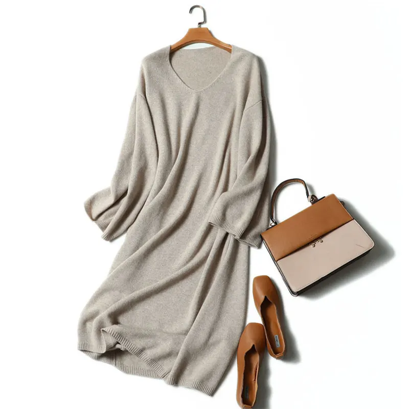 2018 Новое кашемировое женское платье длинное 100 из чистого кашемира с длинным