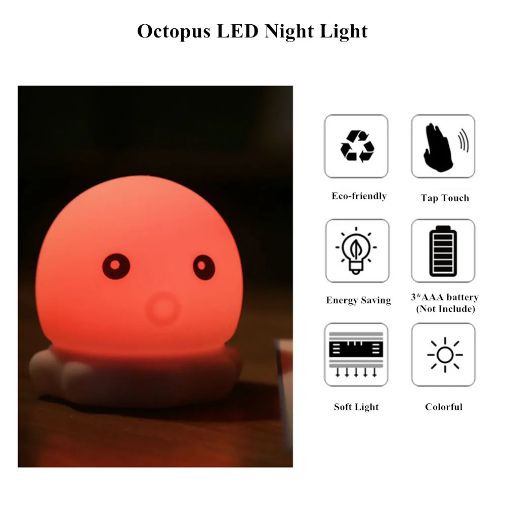 СВЕТОДИОДНЫЙ ночник в виде осьминога с сенсорным датчиком цветной мультяшный