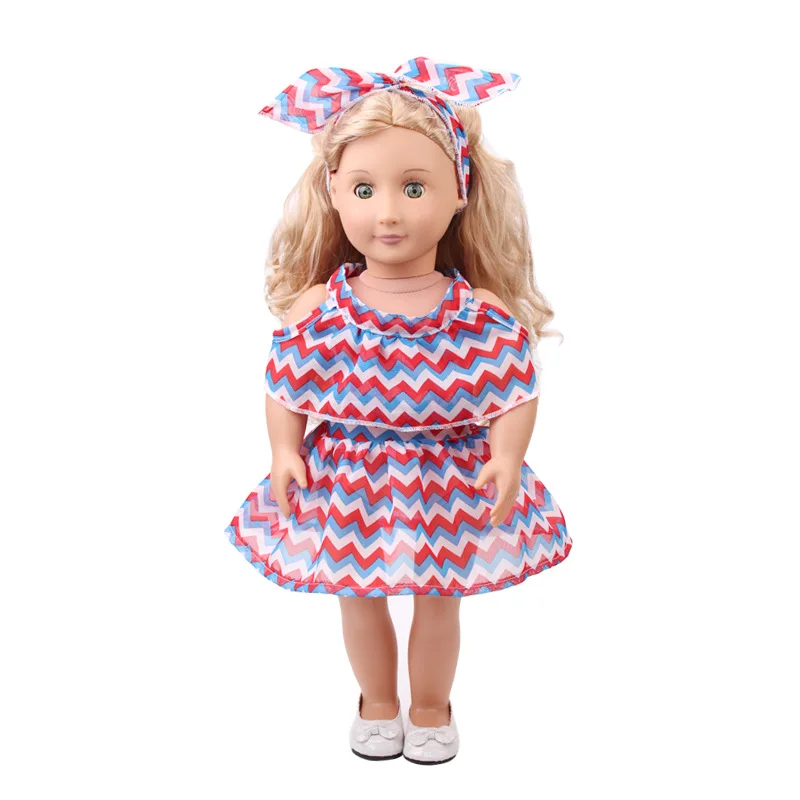 Новое поступление летнее Кукольное платье для девочек 18 дюймов с повязкой на