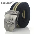 Мужской холщовый ремень SupSindy, с металлической пряжкой в стиле милитари, тактические ремни для мужчин, ремень высшего качества в черную полоску