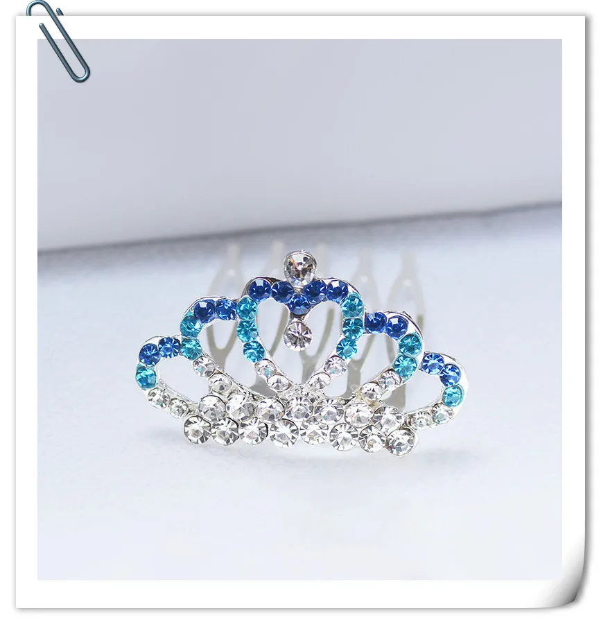 Красочные Rhinestone металла мини-Корона гребни для модная одежда для девочек с цветочным узором для девочек вечерние Тиара для волос аксессуары для волос