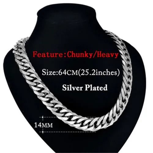 14mm 64cm silver Мужское ожерелье из толстой нержавеющей стали золотого/серебряного цвета, мужские кубинские цепочки, ожерелья для мужчин, ювелирные изделия в стиле хип-хоп - Окраска металла: 14mm 64cm silver
