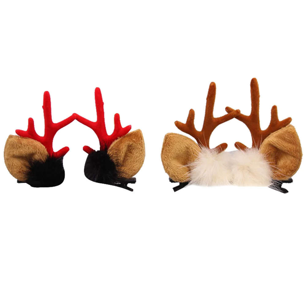 2 Pairs/ 4 Pcs Fashion Christmas XMAS Cute Hair Clips Deer Antlers Mushroom Faux Fur Ball Girls Women Hairpins Hair Accessories