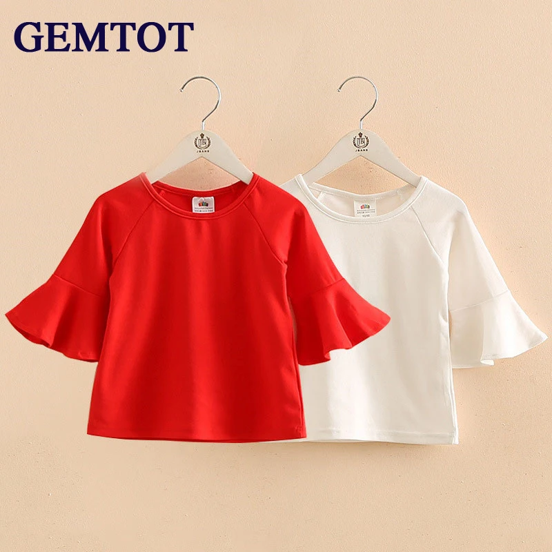 Летняя корейская детская футболка GEMTOT для девочек одежда с короткими рукавами и