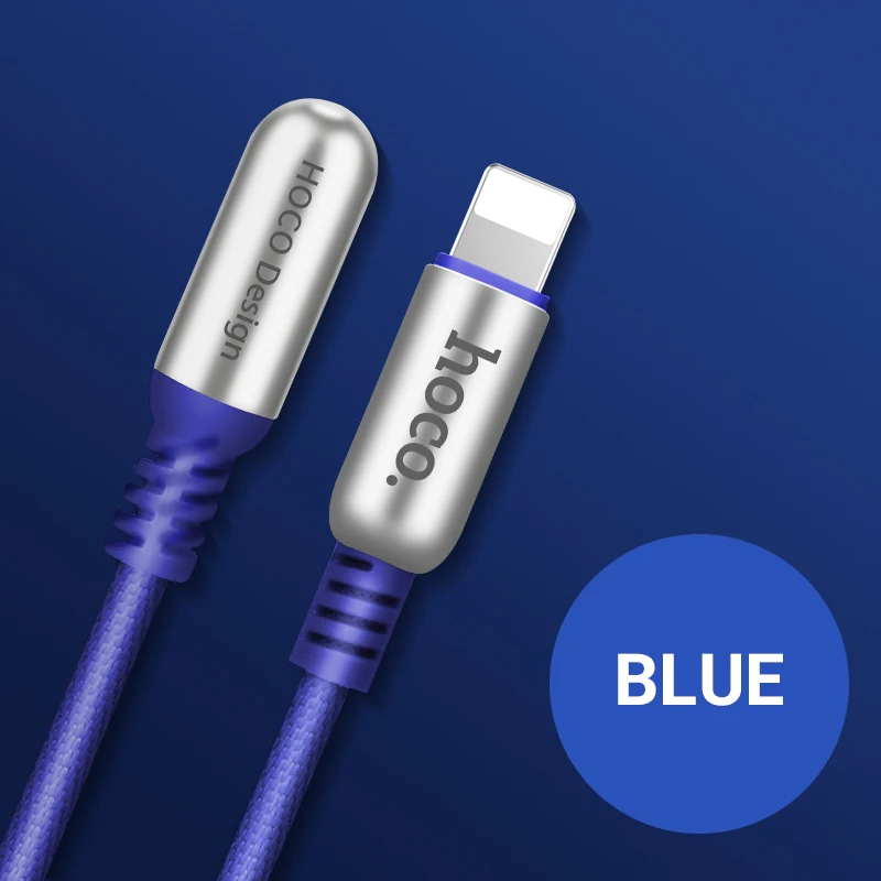 Blue hoco кабель для айфона быстрая зарядка и передача данных провод 2.4a разъем лайтнинг прочный шнур для iphone 5 6 7 usb зарядное устройство для айпад айфон двухсторонний угловой коннектор юсб цинковые коннекторы - Цвет: Blue