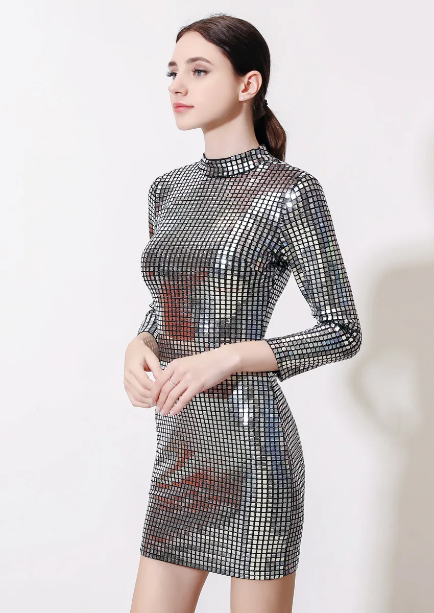 Женское платье с блестками облегающее мини круглым вырезом летние платья Vestidos Mujer Rockabilly для вечеринок и