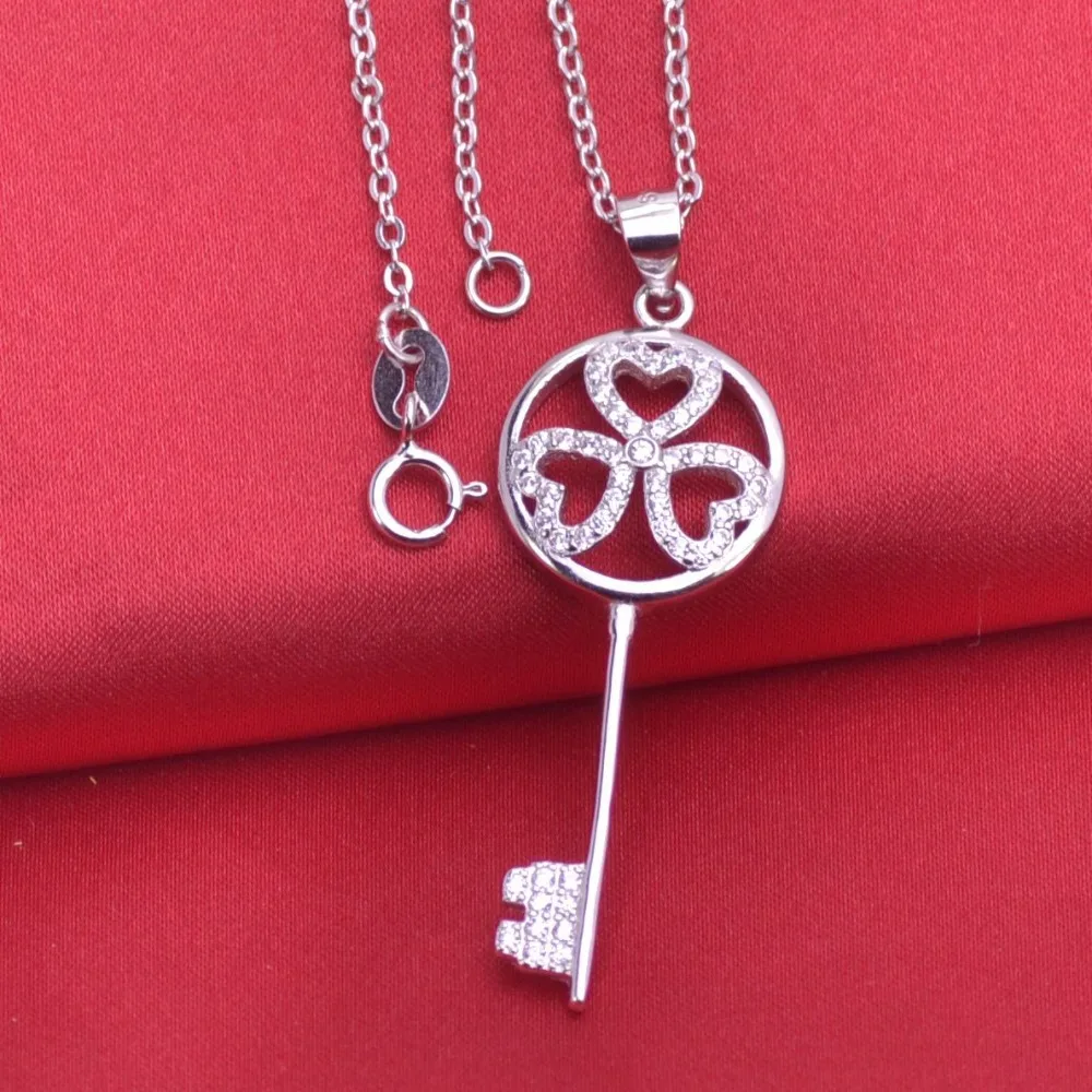 

Heart pendant necklace zircon jewelry, Key pendant silver 925,