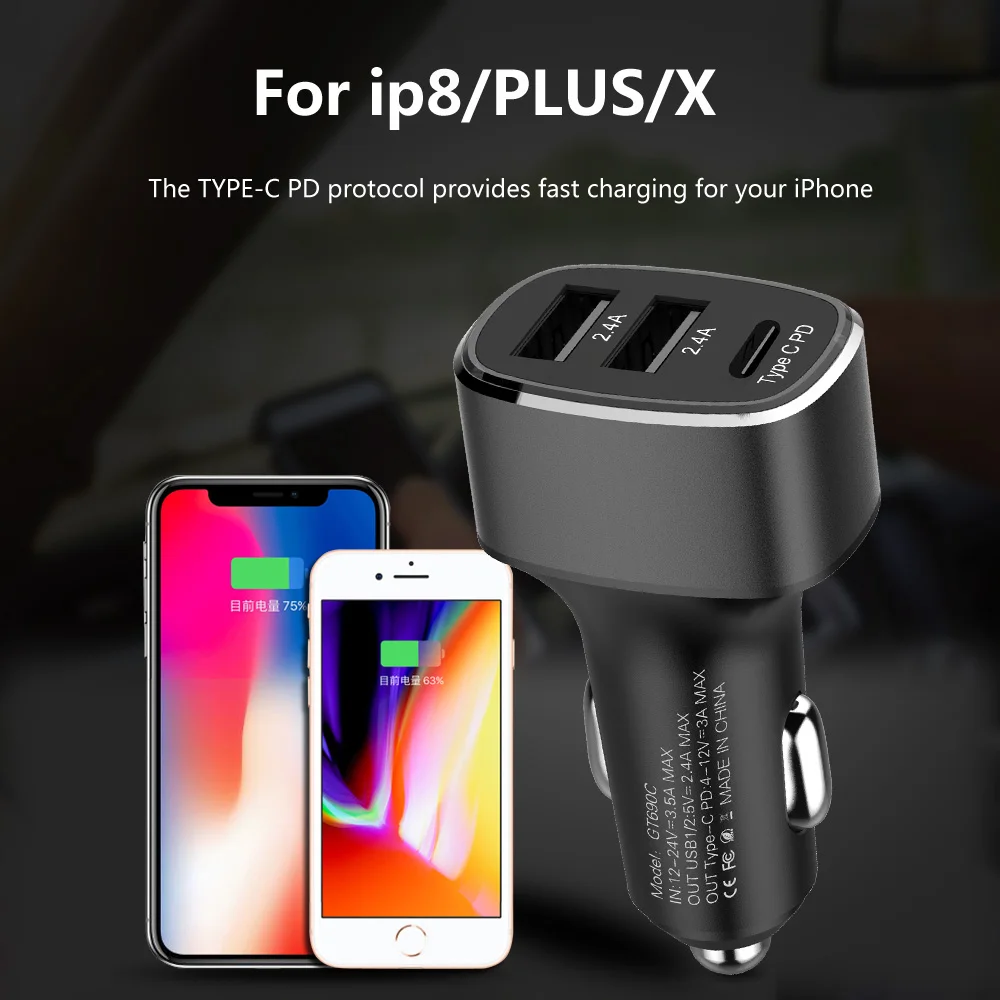 Для huawei Super Charge 3 порта type C и двойной порт usb быстрое автомобильное зарядное