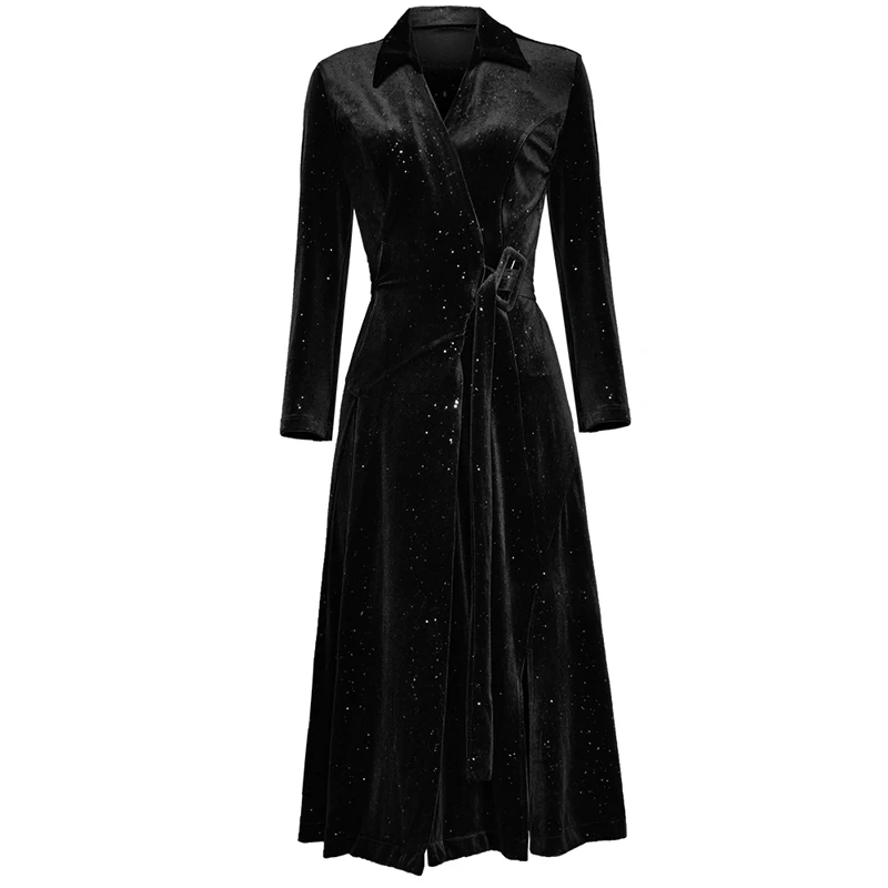 2018 зимний Кардиган платья ремень блестящий длинный рукав низкий v образный вырез