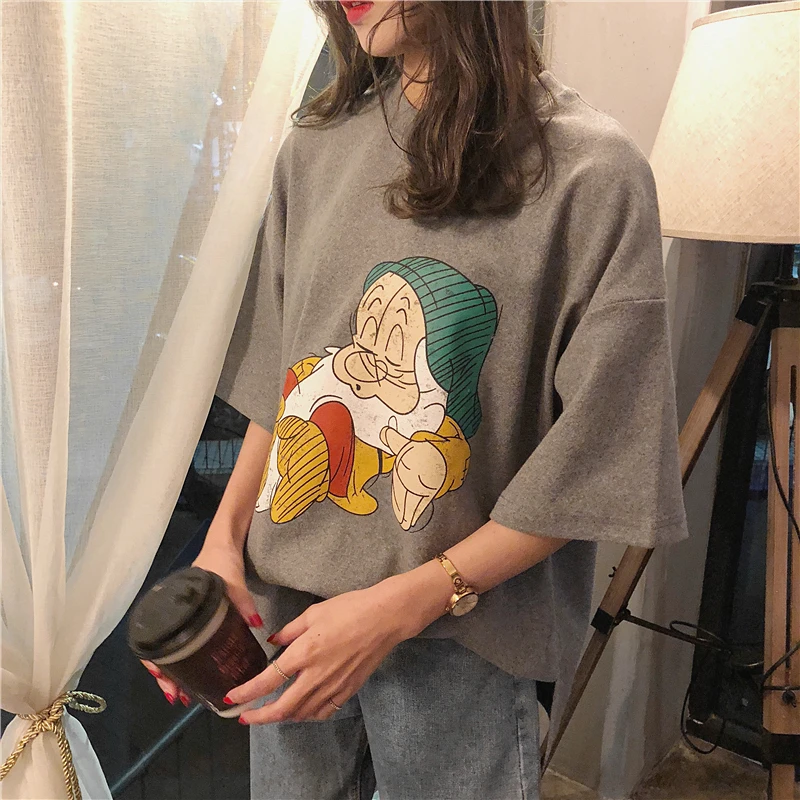 Magiray Kawaii, мультяшная Футболка с принтом гнома, Женская Корейская забавная мешковатая футболка, больше размера d, женский топ размера плюс, футболка, уличная футболка 08