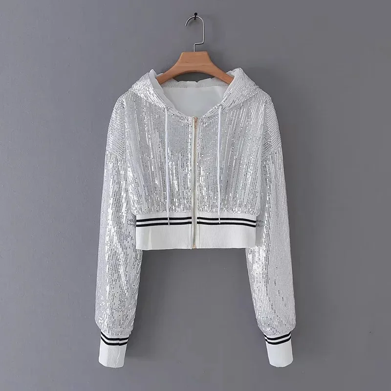 Летние женские куртки с длинными рукавами расшитые блестками черные серебристые