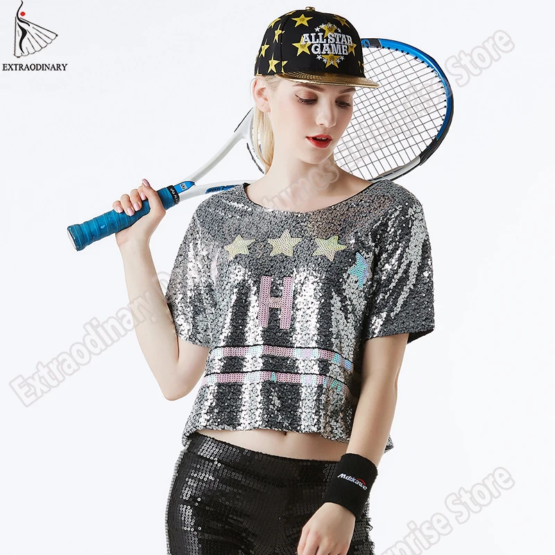 Блестящая повседневная футболка в стиле хип-хоп с блестками для танвечерние и