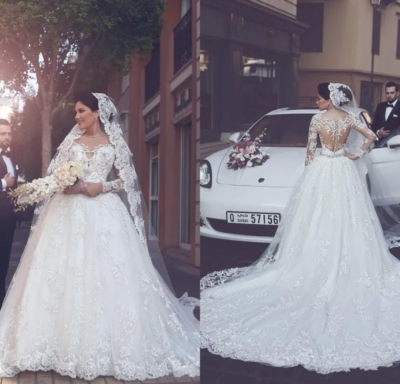Женское свадебное платье с длинным рукавом кружевное роскошное бальное