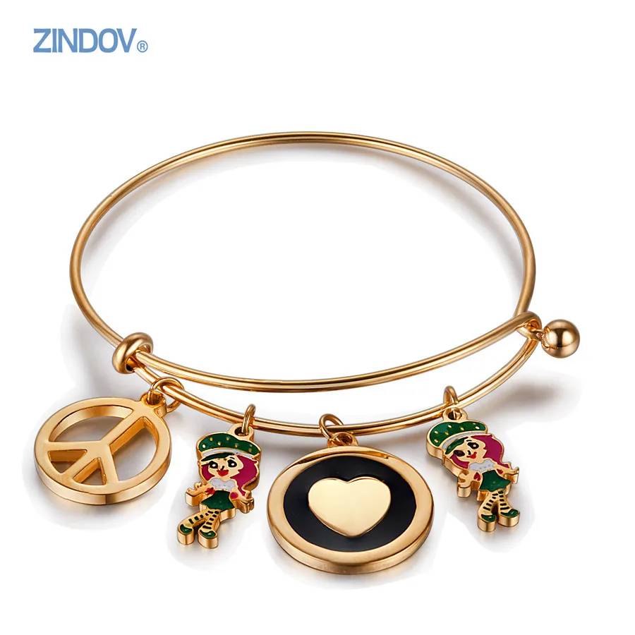 Женский браслет ZINDOV Простой из нержавеющей стали золотого цвета с подвеской в