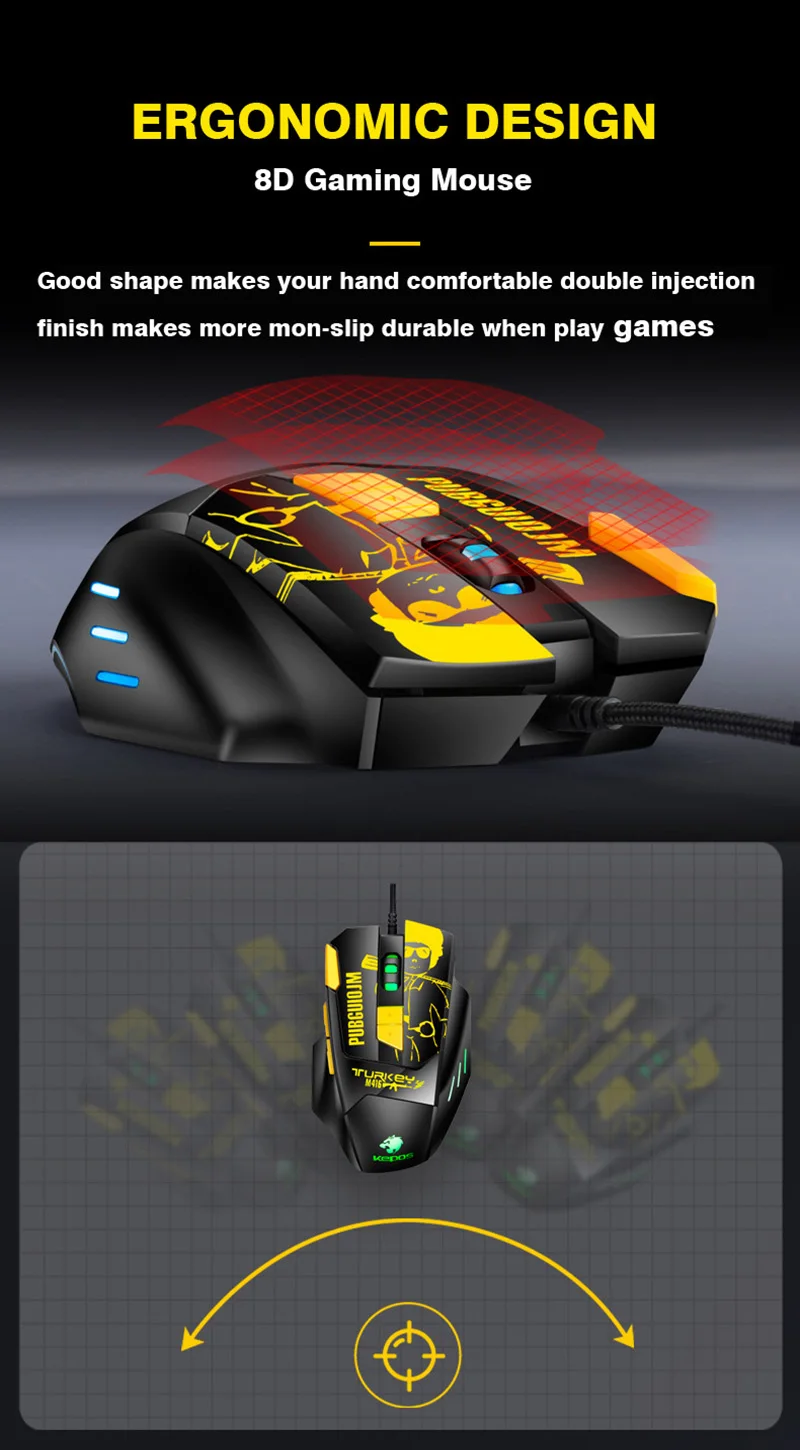 FELYBY Wired RGB Gaming Mouse 8 Programmable Buttons 6800 DPI Adjustable Optical Gaming Mouse Ergonomic Mouse With Fire Button