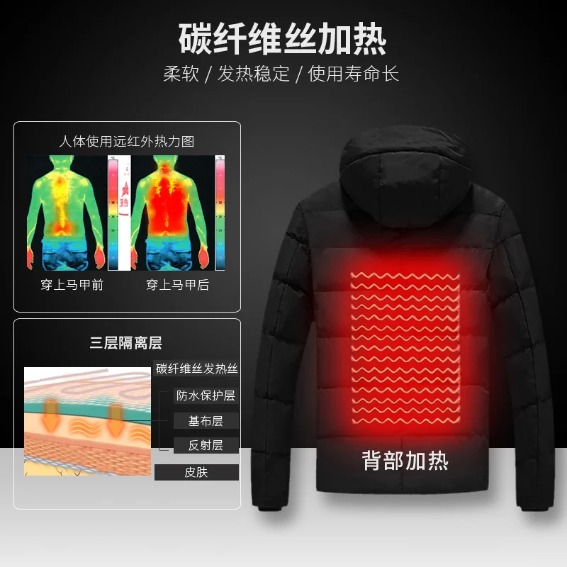 Мужская зимняя куртка с капюшоном и подогревом теплое пальто для походов