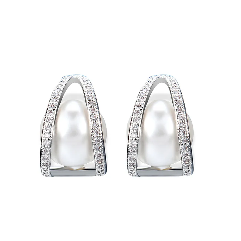 NJ темперамент простой циркон Жемчуг полые Треугольники Серьги гвоздики для