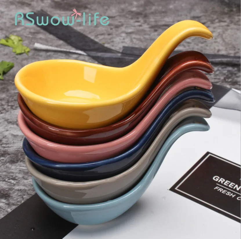 

2Pcs Ceramic Spoon Tableware Soy Sauce Dish Home Sauce Mini Spoon Creative Spoons Cuttlefish Balls Placed On A Saucer Tableware
