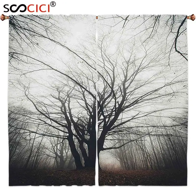 Шторы на окна 2 панели вертикальное фото осеннего дерева в темноте с привидениями
