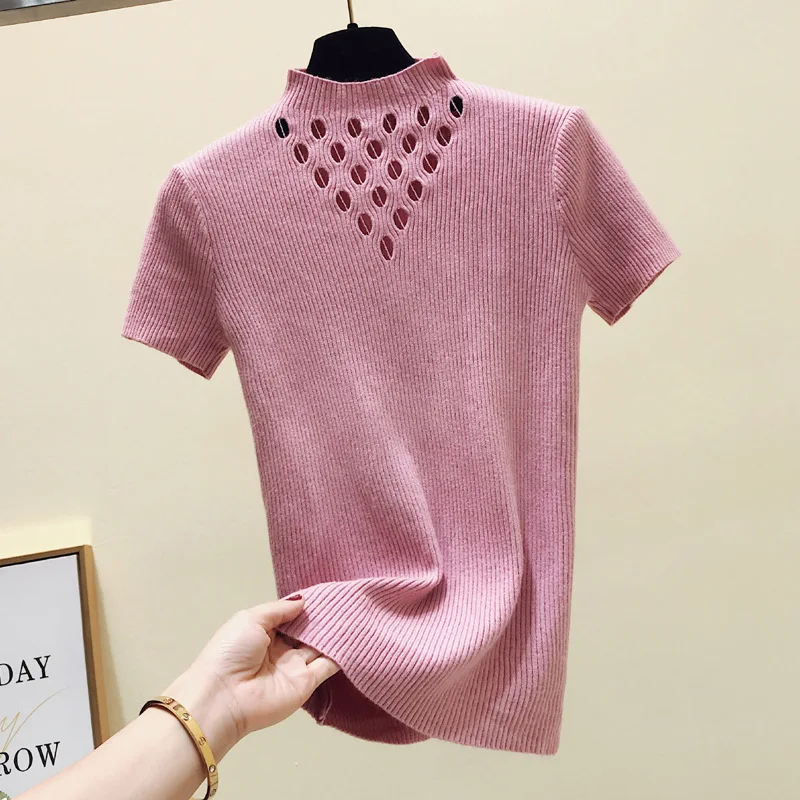 Женская футболка 2019 летняя Корейская облегающая Трикотажная с коротким рукавом