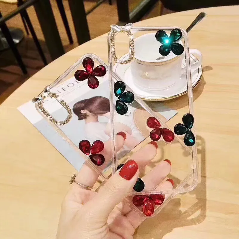 Для iPhone 11 Pro Max XR XS MAX Алмазный четырехлистный клевер мягкий прозрачный чехол для X 8