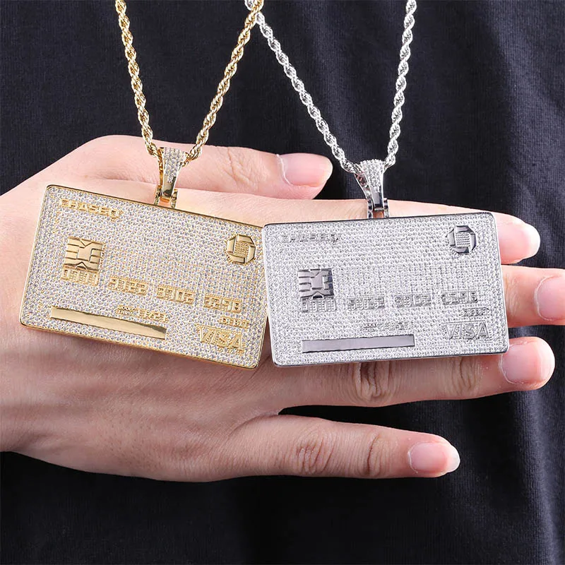 TOPGRILLZ пользовательское имя Iced Out Кредитная VISA карта кулон ожерелье AAA кубический цирконий хип хоп ювелирные изделия с теннисной цепочкой для подарка