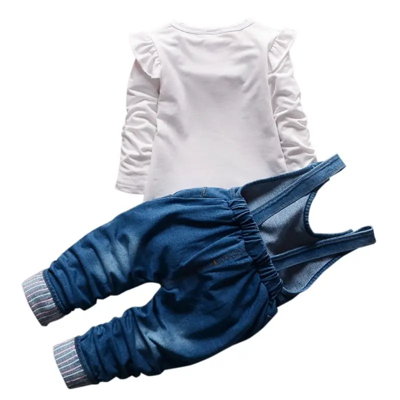 Fashion Autumn Infant Kids Clothes Girls Denim Bib Sets Long Sleeve Overalls Suits Outfits Tops+Bib Pants | Детская одежда и обувь