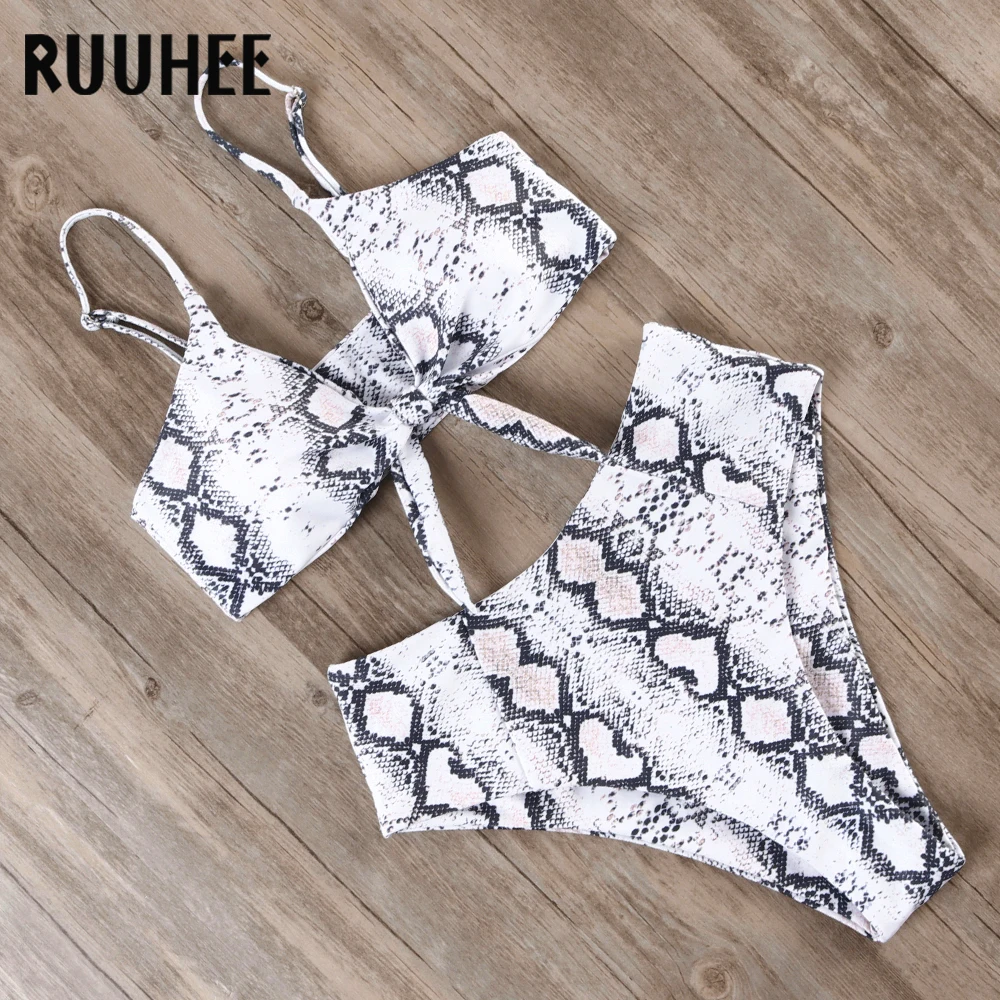 RUUHEE, бикини, брендовый Купальник для женщин, купальник с узлом спереди, купальный костюм, пуш-ап, бикини, набор,, с высокой посадкой, сексуальный, пляжная одежда, бикини