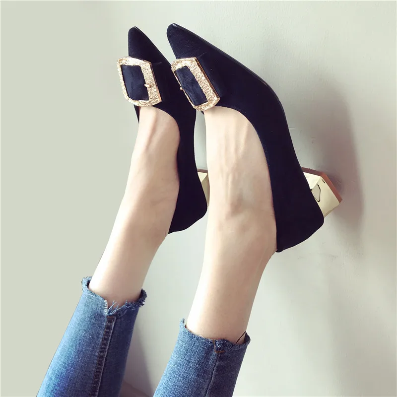 Новейшая модель Женские Классические туфли лодочки на низком квадратном каблуке