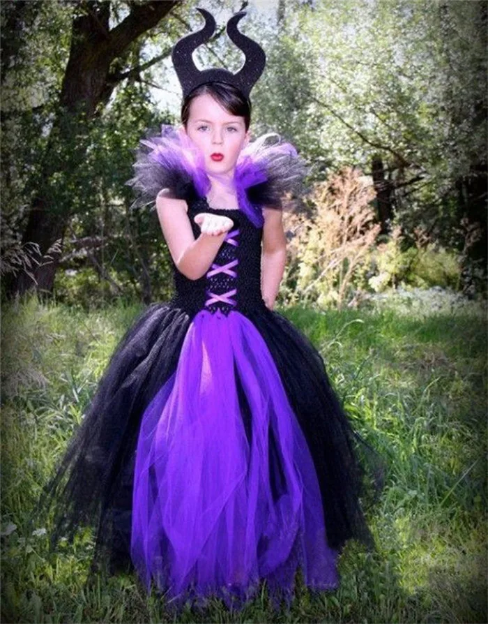 Maleficent/платье-пачка «злая королева» для девочек; Детский карнавальный костюм на Хэллоуин; платья ручной работы; нарядные вечерние платья для детей; одежда для фотосессии