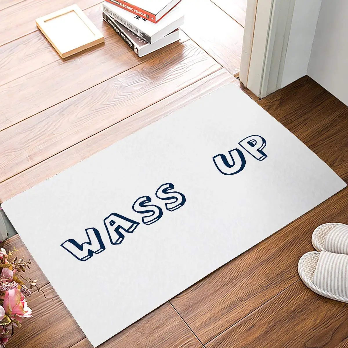 Wass Up-простые белые и темно-синие дверные коврики с надписями кухонный коврик для