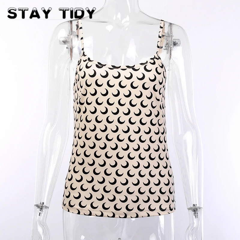 Оставайтесь аккуратные абрикос Луна принт С НАБОРНЫМИ БРЕТЕЛЬКАМИ топы с